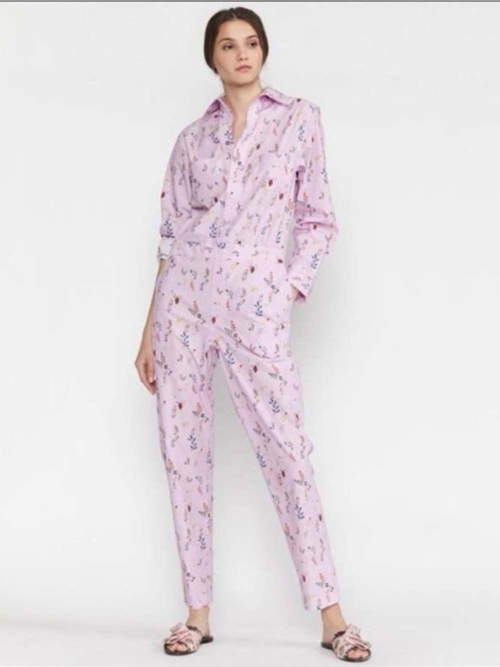 Cynthia Rowley Harley Jumpsuit Size XS Pink Cotton Lilac Floral Pearl Snaps